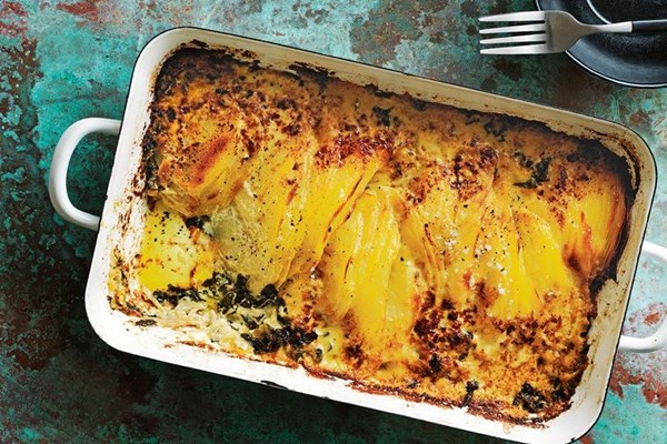 Creamed cavolo nero, potato & Manchego bake