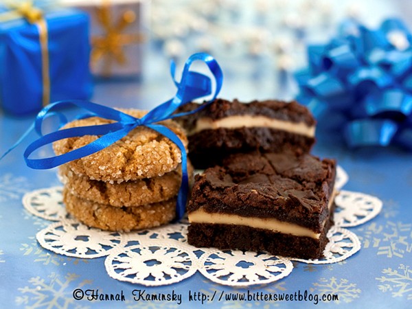 Creamed cheese brownies with salted dark chocolate topping