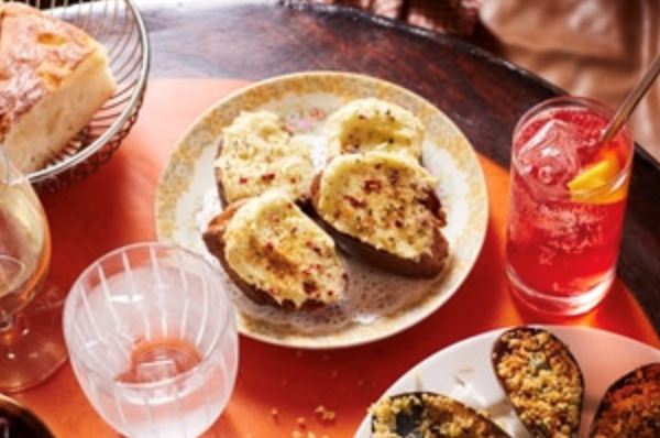 Creamed cod crostini