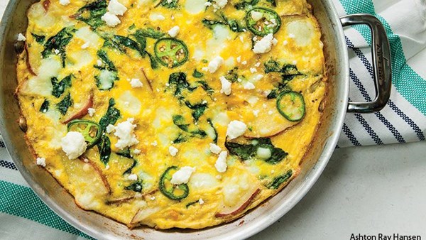 Creamed corn, chard, and red potato frittata with jalapenos