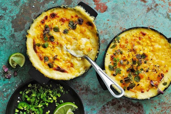Creamed corn, smoked cheese & jalapeno bake