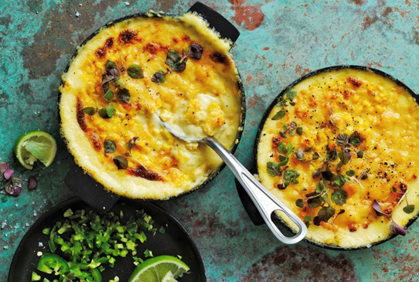 Creamed corn, smoked cheese and jalapeno bake