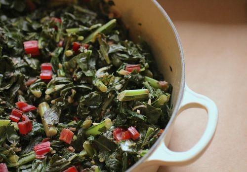 Creamed greens with chestnuts