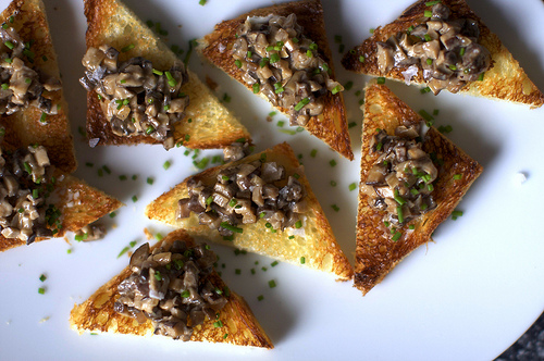Creamed mushrooms on chive butter toast