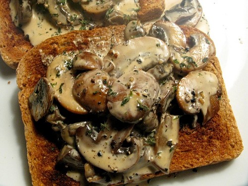 Creamed mushrooms on toast