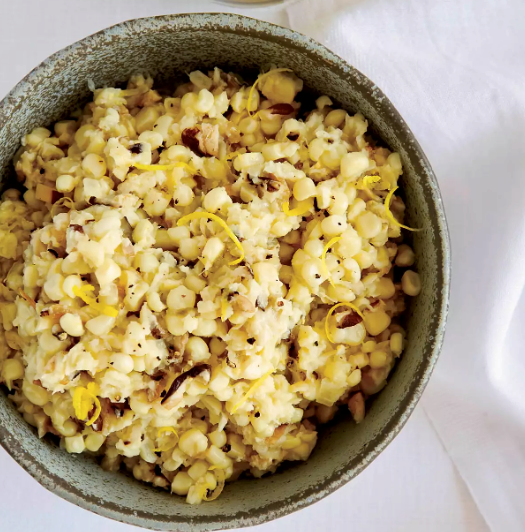 Creamless creamed corn with mushrooms and lemon