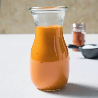Creamless creamy roasted red pepper and tahini dressing