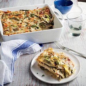Creamy artichoke and asparagus lasagna