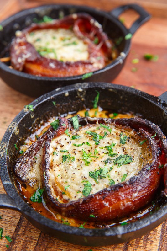 Creamy Asiago bacon wrapped roasted onions