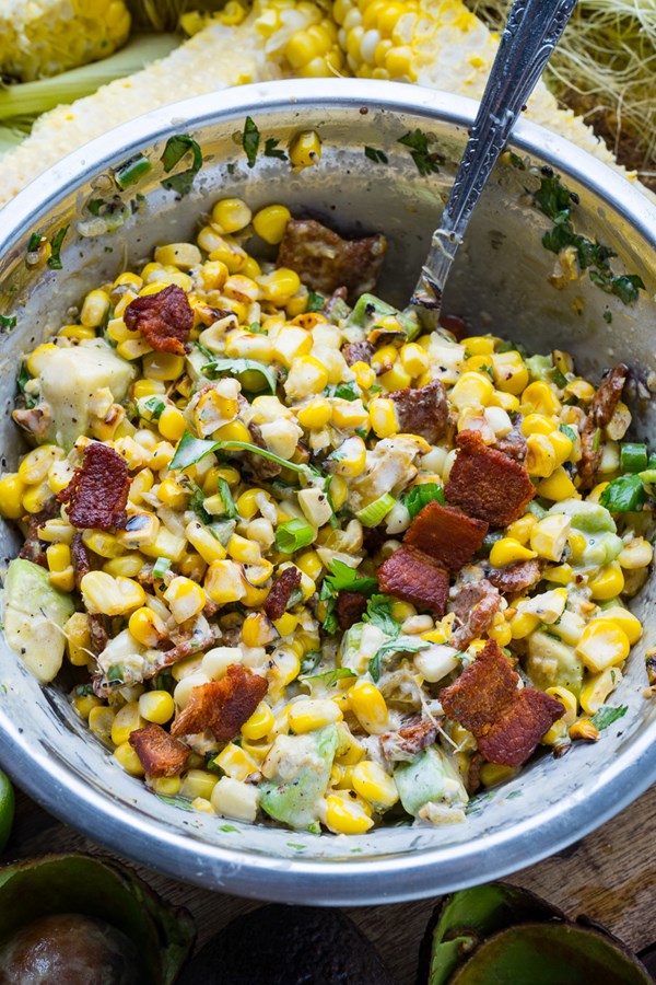 Creamy bacon and avocado corn salad