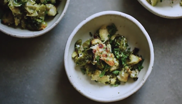 Creamy baked Brussels