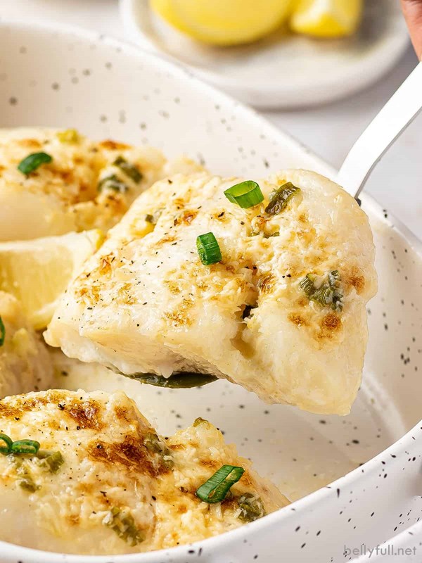 Creamy baked halibut