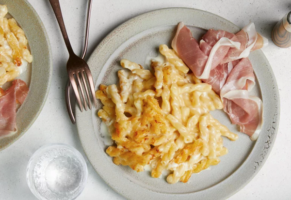 Creamy baked pasta with Gruyère and prosciutto