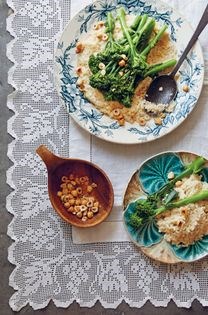 Creamy barley groats with seasonal greens