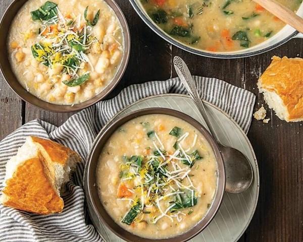 Creamy bean and collard greens soup