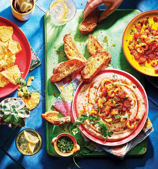 Creamy bean dip with crispy tapas topping