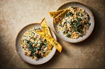 Creamy beans & kale with Parmesan garlic bread