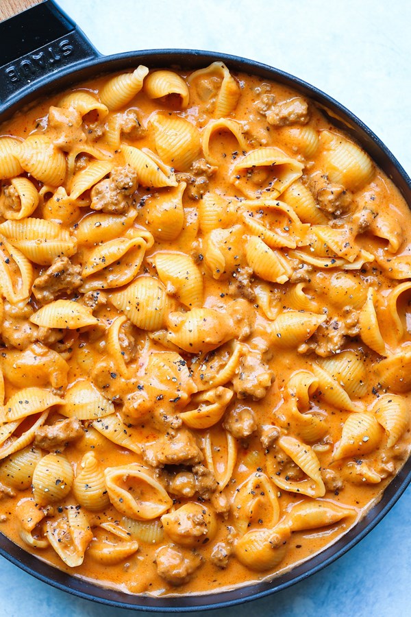 Creamy beef and shells