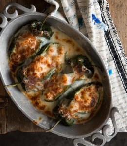 Creamy beer shrimp-stuffed poblano chiles