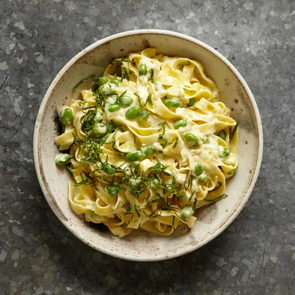 Creamy broad bean and mint pasta