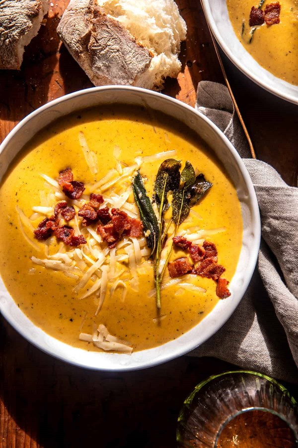 Creamy butternut squash sage pesto soup