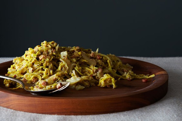 Creamy cabbage with pancetta and caraway seeds
