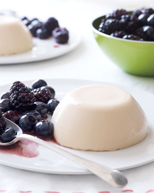 Creamy cantaloupe custards with mixed berries