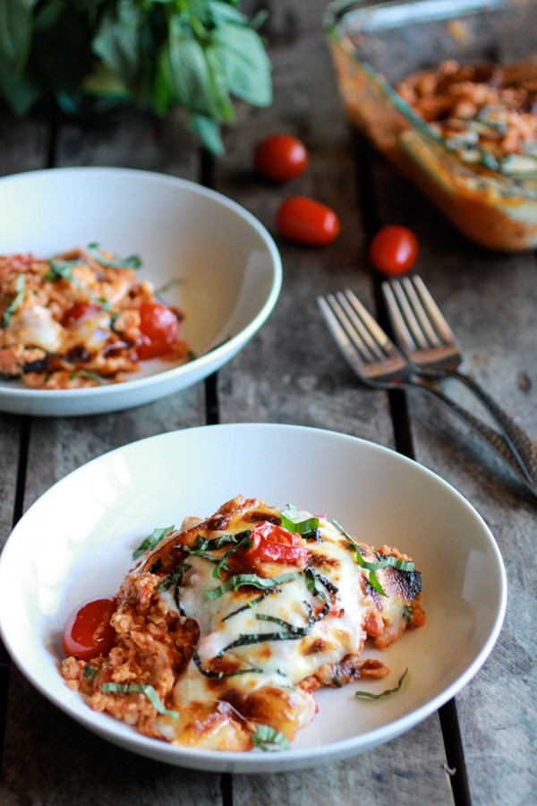 Creamy Caprese quinoa bake