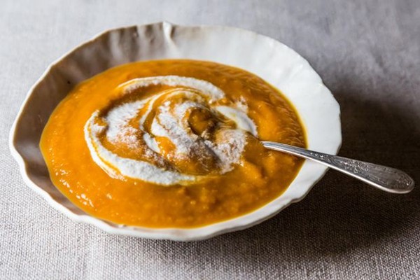 Creamy carrot ginger bisque with cashew cream