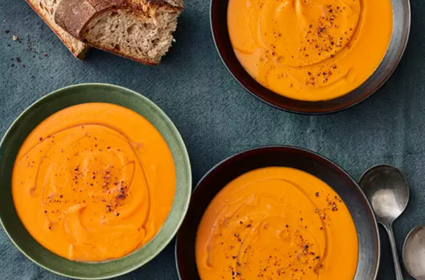 Creamy carrot, tomato, and ginger soup