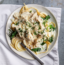 Creamy celeriac noodles with chicken