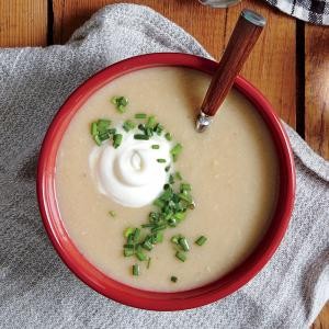 Creamy celery root and sweet onion soup