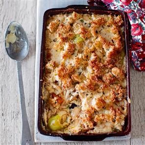 Creamy chicken and butternut squash gratin