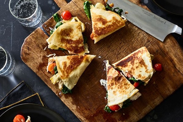 Creamy chicken Florentine quesadillas