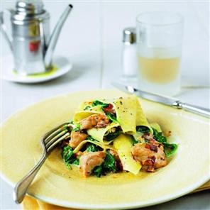 Creamy chicken, sorrel and pancetta open lasagne