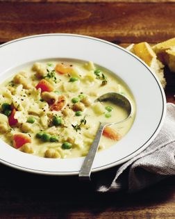Creamy chickpea bow tie soup