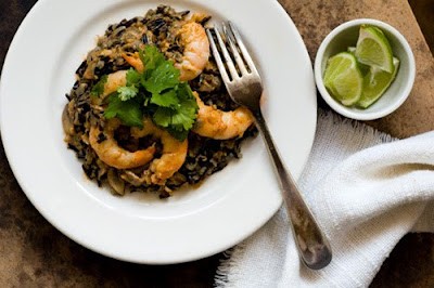 Creamy chipotle shrimp with mushrooms and wild rice