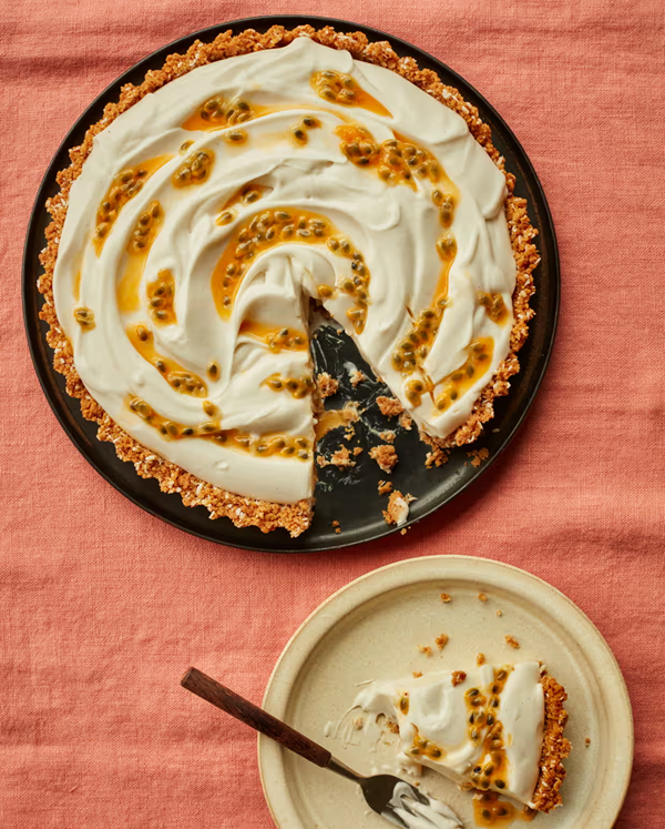 Creamy coconut and passion fruit tart