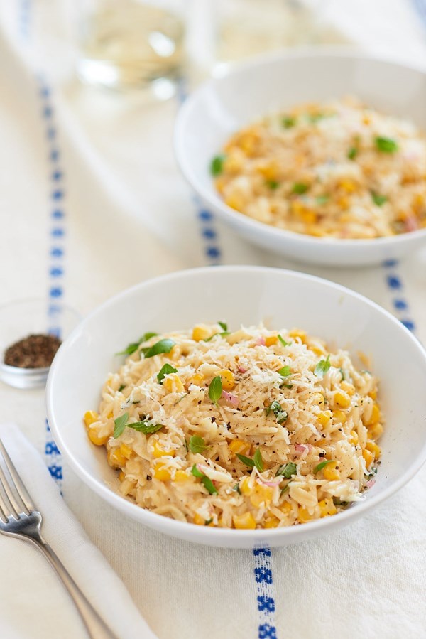 Creamy corn and basil orzotto