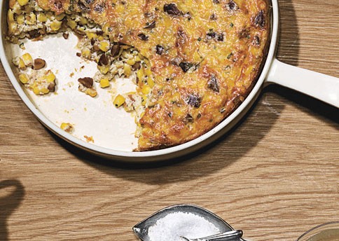 Creamy corn and chestnut pudding