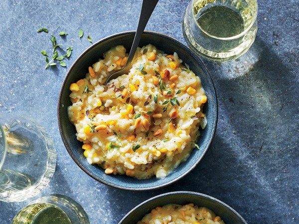 Creamy corn-mushroom risotto