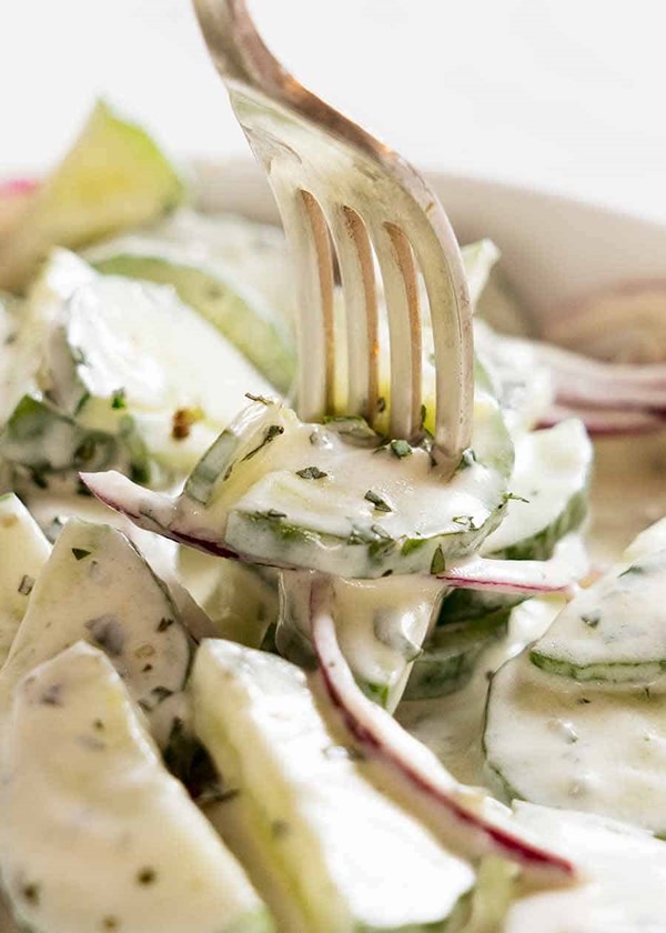 Creamy cucumber salad with lemon yogurt dressing