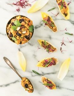 Creamy curried tempeh salad with dried cherries & almonds