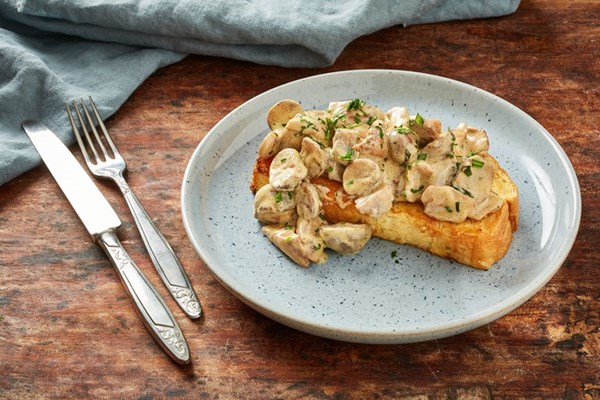 Creamy Dijon mushrooms on toasted brioche