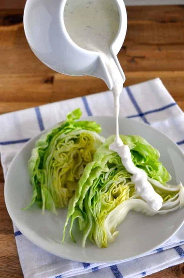 Creamy feta dressing with iceberg wedges