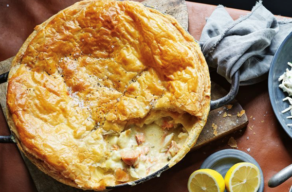 Creamy fish pie with mushy peas and celeriac remoulade