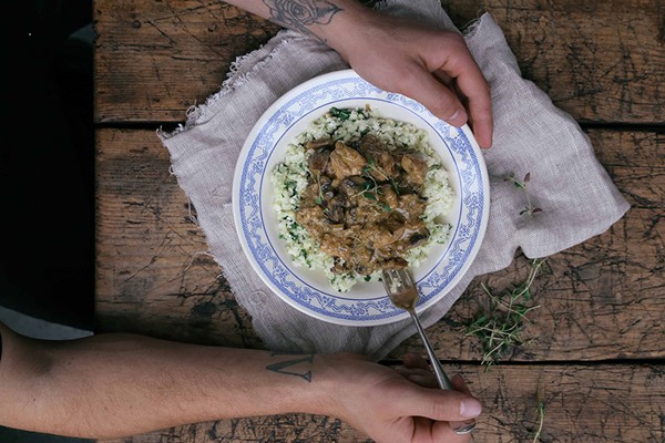 Creamy garlic & thyme chicken with cauliflower couscous