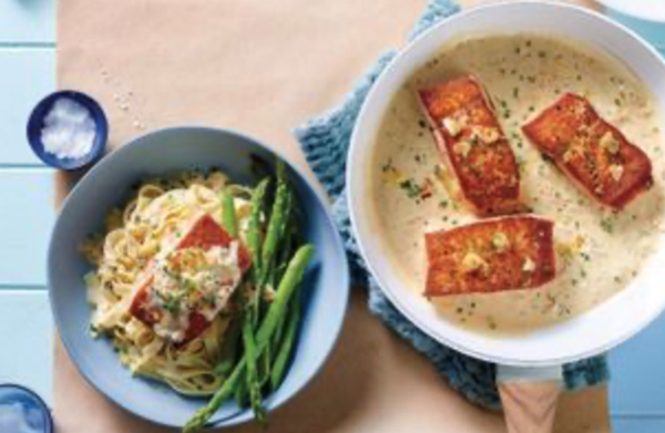 Creamy garlic and lemon salmon with tagliatelle
