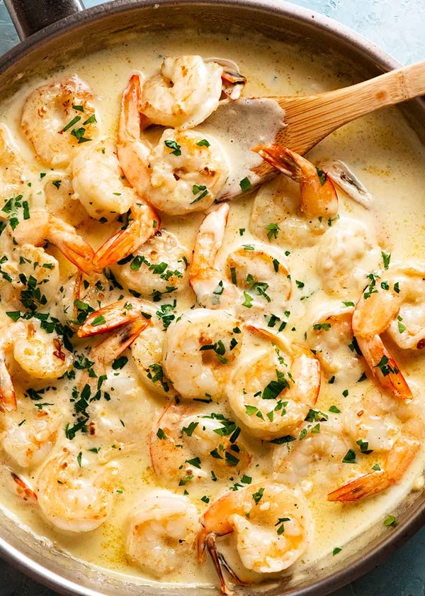 Creamy garlic prawns (shrimp)