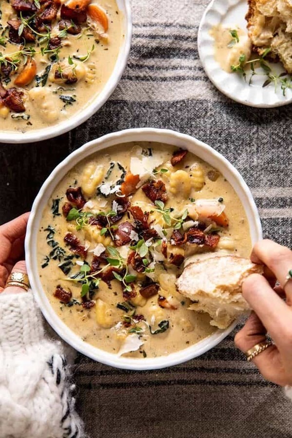 Creamy gnocchi soup with rosemary bacon